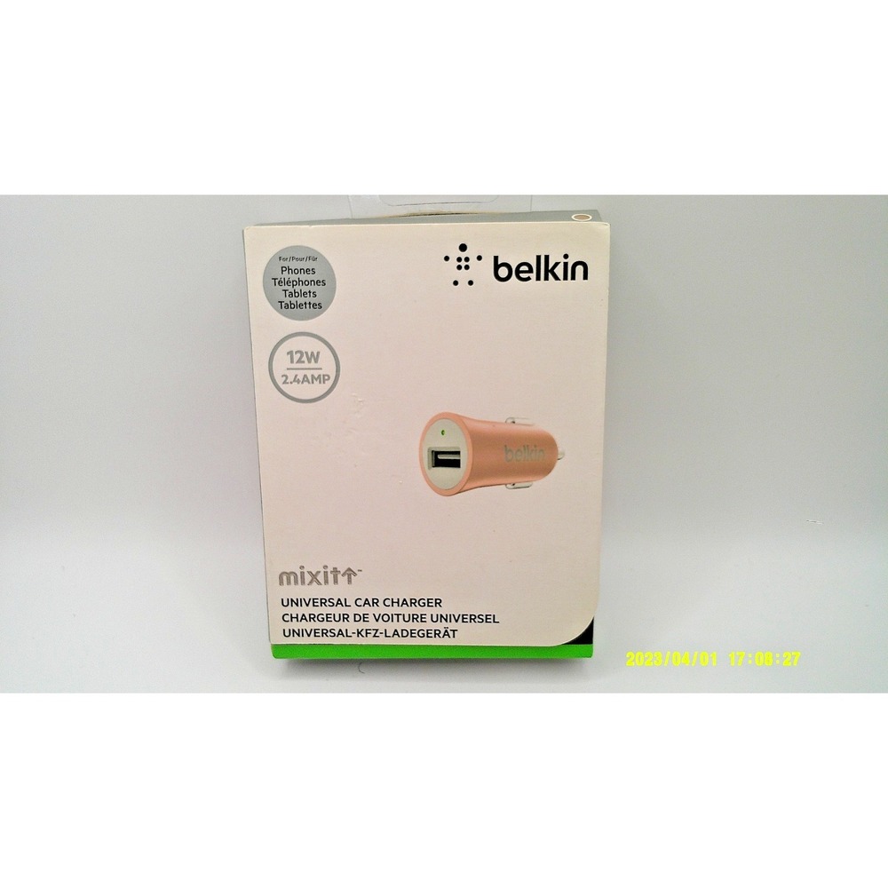 Belkin Mixit Universal Car Charger Metallic Pink 12W/2.4A USB DC Outlet New